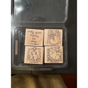 2003 Stampin Up! "Very Merry" Wood Mounted Rubber Stamp Set Holiday
